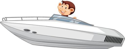 Cute monkey driving speed boat on white background vector