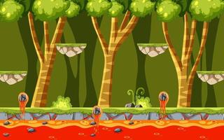 Jungle with lava ground platformer game template vector