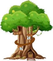 Fantasy tree house inside tree trunk on white background vector