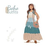 A girl in a boho outfit vector