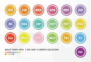 Bullet with 7 day and 12 month collection Such as Jan, Feb, Monday, Sunday, etc. vector