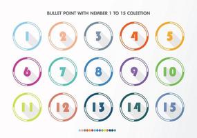 Bullet with number collection. Numbers from 1 to 15. vector