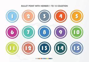 Bullet with number collection. Numbers from 1 to 15. vector