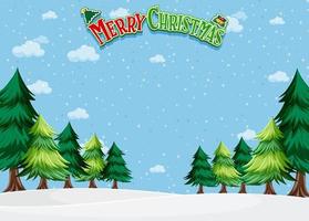 Merry Christmas background template with many pine trees vector