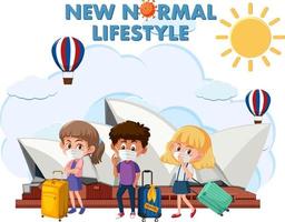 New normal lifestyle logo with people travel during covid-19 pandemic vector