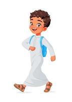 Happy Arab school boy walking cartoon vector illustration