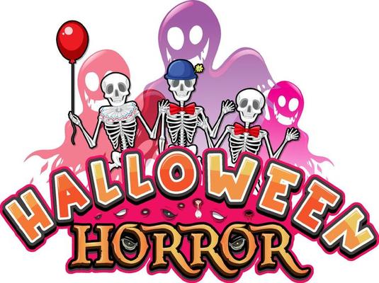 Halloween Horror banner with skeleton ghosts