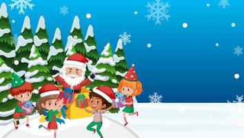 Christmas poster template with Santa and happy children vector