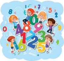 Children with math number font vector