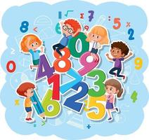 Children with math number font vector