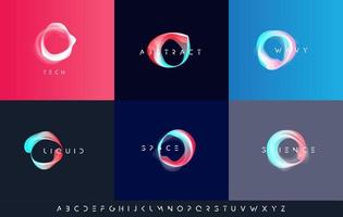Weightlessness symbol, wavy liquid ring shape, abstract round logo set template for science, space technology, bio innovation, baner and poster background with overlay color. Vector illustration.