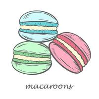 Macarrones tradicionales franceses dibujados ilustración vectorial boceto vector