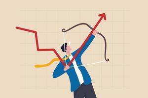 Economic recovery, change to rising up profit or growth, success improve business revenue or increase investment earnings concept, smart businessman turn down trend graph to be rising up with his bow. vector