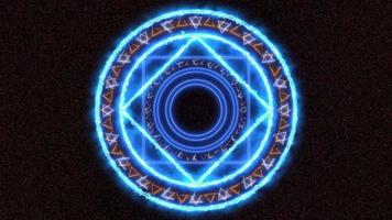 círculo mágico energia de cor azul poderosa duplo céu seis estrelas girando fundo do espaço da constelação video