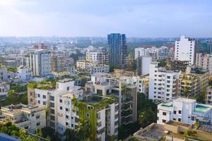 high angle view of dhaka city residential and financial buildings at sunny day photo