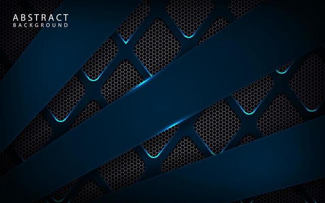 Abstract 3D blue technology background overlap layer on dark space with metal light line effect decoration. Modern template element future style for flyer, banner, cover, brochure, or landing page
