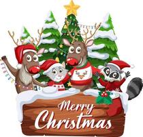 Merry Christmas banner with Reindeer and animals cartoon character vector