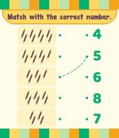 Count and match numbers math worksheet template vector