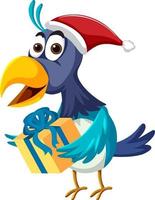 Blue bird wearing christmas hat cartoon character vector