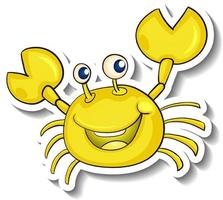 Smiling yellow crab cartoon sticker vector