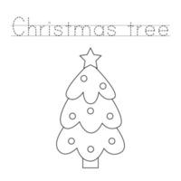 Trace the letters and color Christmas tree. Handwriting practice for kids. vector