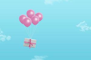 Gift delivery at Christmas corona time with the help of balloons. Minimal concept with pastel colors photo