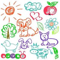 Cute children drawing. Colored wax crayons vector