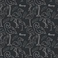 Seamless pattern. Vector .Flamingos. Doodle. Contour bird. Contour. Pink flamingo. Black color. Graphite