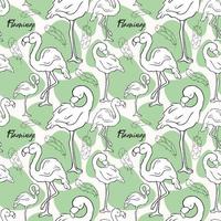 Seamless pattern. Vector .Flamingos. Doodle. Contour bird. Contour. Pink flamingo. White color