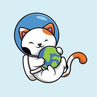 Cute Cat Astronaut Playing Planet Illustration