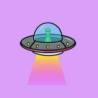 lindo extraterrestre con ilustración de nave espacial ovni vector