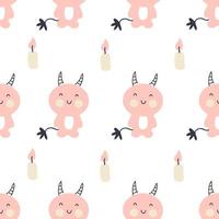 Halloween doodle seamless pattern with devils and candles. vector