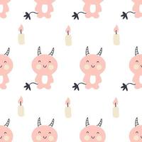 Halloween doodle seamless pattern with devils and candles. vector