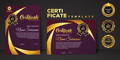 Set vertical and horizontal certificate template with ribbon line ornament texture and modern color background. certificate border. vector