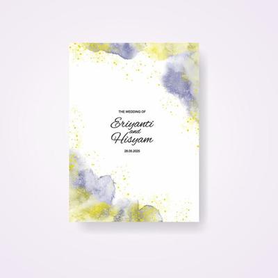 Watercolor wedding invitation card. Beautiful wedding card watercolor with splash.