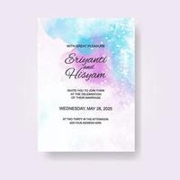 Watercolor wedding invitation card. Beautiful wedding card watercolor with splash. vector