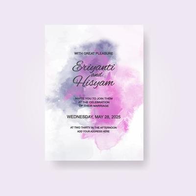 Watercolor wedding invitation card. Beautiful wedding card watercolor with splash.