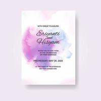 Watercolor wedding invitation card. Beautiful wedding card watercolor with splash. vector