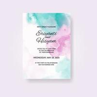 Watercolor wedding invitation card. Beautiful wedding card watercolor with splash. vector