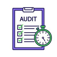 Operational audit color icon. Financial inspection checklist. Internal audit. Increasing efficiency and effectiveness. Accounting and bookkeeping. Isolated vector illustration