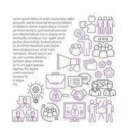 Teamwork article page vector template. Partnership. Brochure, magazine, booklet design with linear icons and text boxes. Staff management. Coworking. Leadership. Concept illustrations with text space