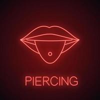 Pierced tongue neon light icon. Tongue with ring. Piercing glowing sign. Vector isolated illustration