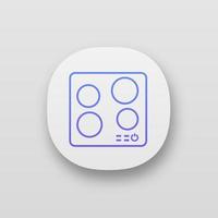 Electric induction hob app icon. Cooktop. Cooking panel, surface. Induction stove or built in cooker. Kitchen appliance. UI UX user interface. Web or mobile application. Vector isolated illustration