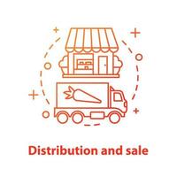 Distribution and sale concept icon. Eco food shop idea thin line illustration. Agricultural business. Eco products transportation. Vector isolated outline drawing