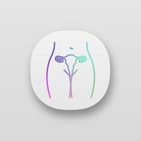 Female reproductive system app icon. Uterus, fallopian tubes and vagina. Women's health. Gynecology. UI UX user interface. Web or mobile application. Vector isolated illustration