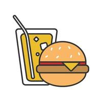 icono de color de hamburguesa y refresco. Comida rápida. sándwich con limonada. ilustración vectorial aislada vector