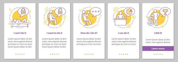 Problem solving steps onboarding mobile app page screen with linear concepts. Business strategy creating graphic instructions. UX, UI, GUI vector template with illustrations
