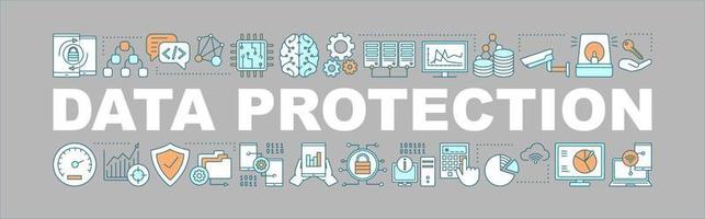 banner de conceptos de palabra de protección de datos. es tecnología. Big Data. idea de tipografía de letras aisladas con iconos lineales. aprendizaje automático. ilustración de contorno vectorial vector