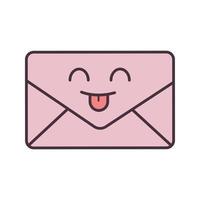 Smiling email character color icon. Quick and easy messenger. Envelope. Letter. Mailing. Emoji, emoticon. Isolated vector illustration