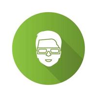 Man with polarized 3D glasses flat design long shadow glyph icon. Anaglyph glasses. Vector silhouette illustration